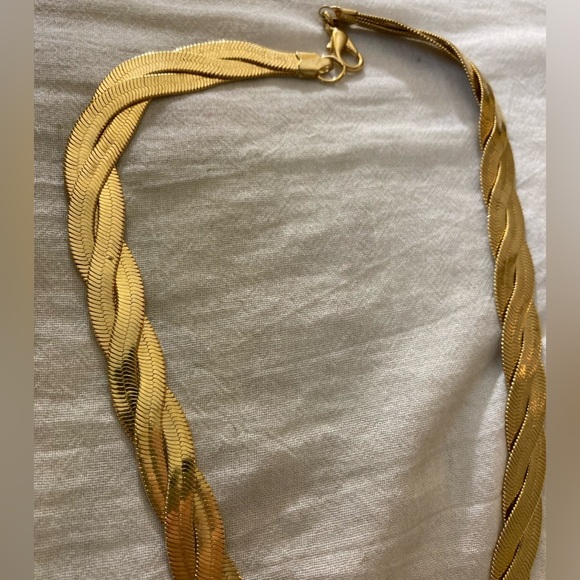 Braided Flat Chain‎ Gold Tone Vintage Necklace - Picture 4 of 7